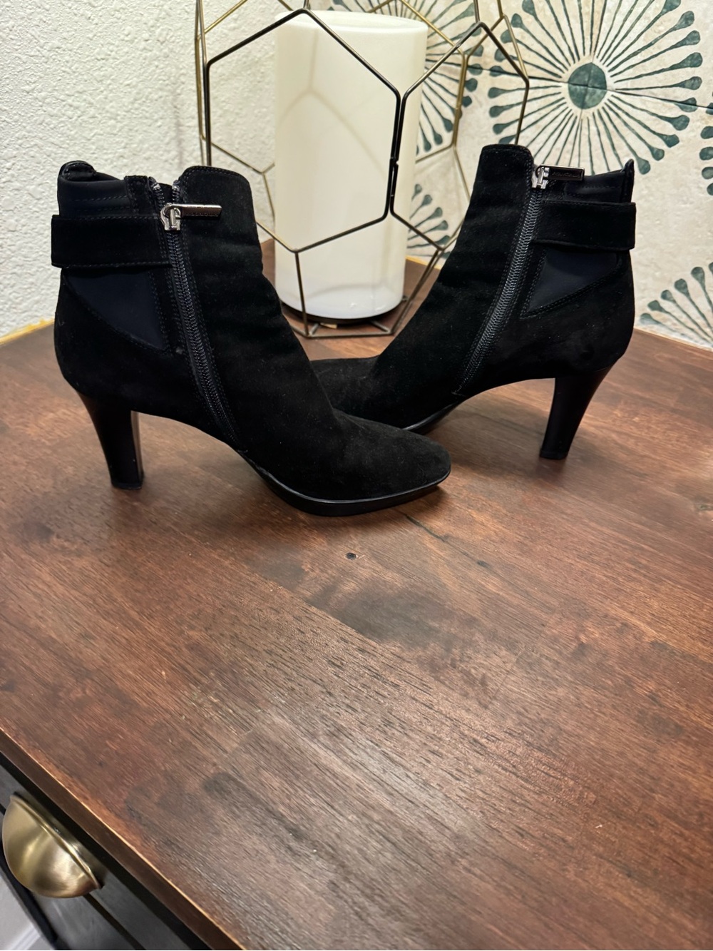 Aquatalia Black Suede Ankle Booties with Side Zip